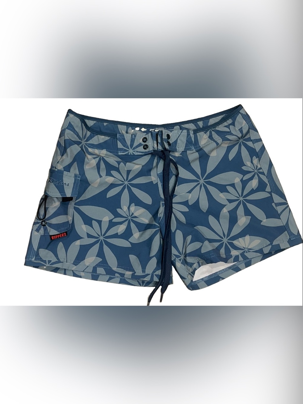 Maui Rippers Board Shorts Women's 8 Blue Floral Paisley Swimming Trunks
